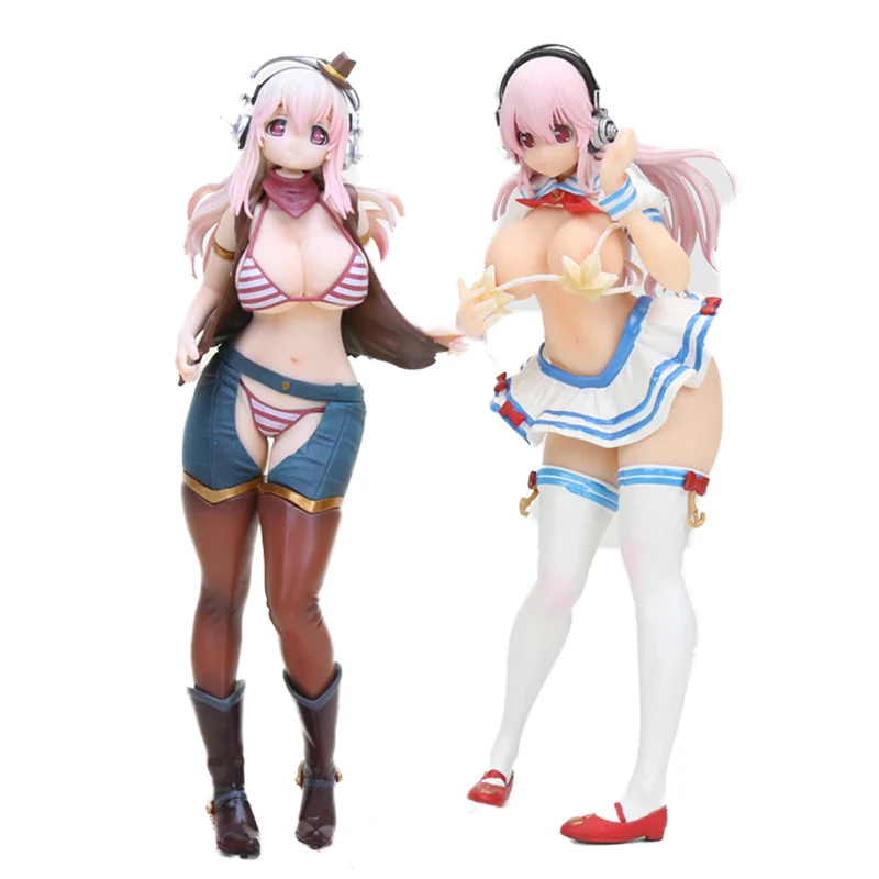 

hot Girl Japan Anime Bikini Super Sonico White School Uniform Sailor Suit Sonico 1/7 Scale Figure Toy Mode Hancock Beach