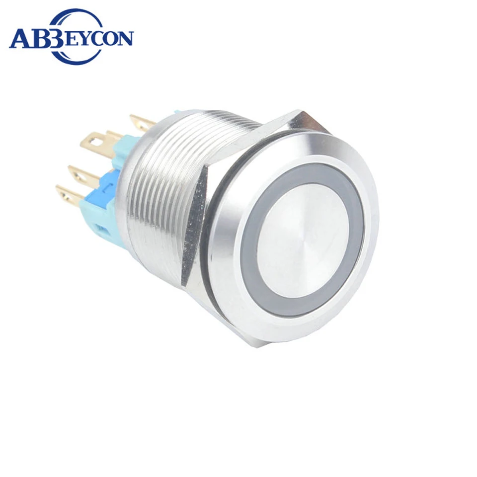 

22mm Momentary Latching 1NO1NC Stainless Steel 12V/24V Blue Ring Led Illuminated Light Switch Metal Shell Push Button Switch