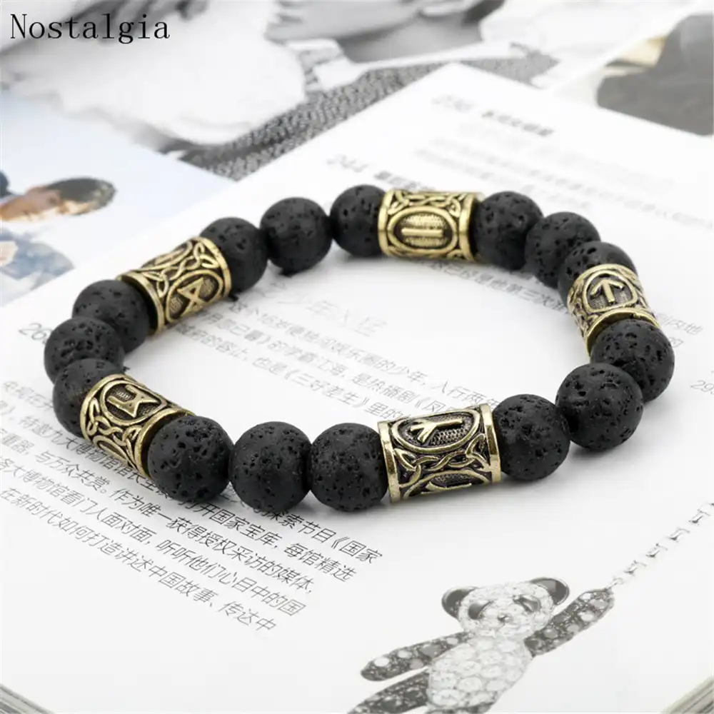 Viking Bracelet Norse Jewelry 10 mm Tiger Eye Bracelet with Rune