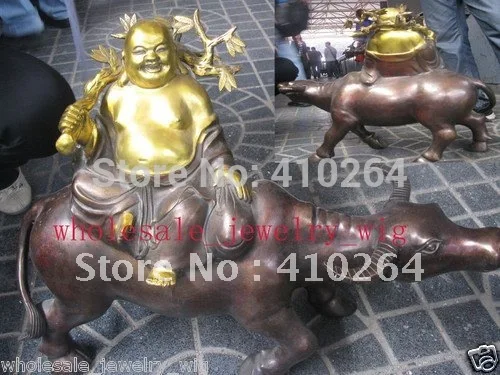

big Tibetan Bronze gild Ten Buddha Statue Ride Cow