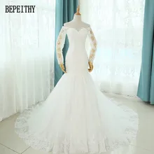 BEPEITHY 2017 Vestido De Novias Long Sleeve Mermaid Lace Wedding Dress Sweep Train Custom Made Cheap Bridal Gowns
