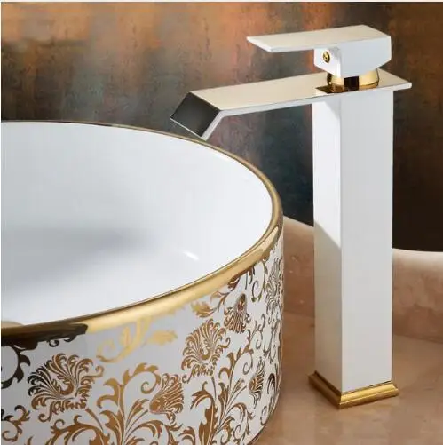 

New Arrivals Gold and white color Waterfall Faucet Tall Bathroom Faucet Bathroom Basin Faucet Mixer Tap Hot and Cold Sink faucet