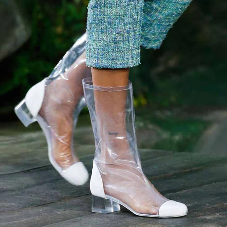 KALMALL Botines transparentes de PVC para mujer, altas hasta el muslo, estilo Kardashian, informales, con tacón de bloque| | - AliExpress