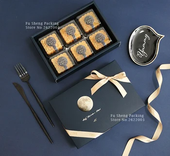 

Hot stamping Moon Cake Box Swiss Roll Macaron Pastry Cookies Packaging Paper Boxes 100pcs/lot