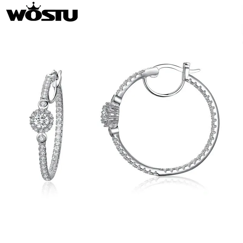 WOSTU серьги для женщин, медные сверкающие CZ камни, круглые серьги-гвоздики, модные ювелирные изделия Argent Bijoux, Прямая поставка, подарки ZBFE137