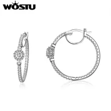 WOSTU серьги для женщин, медные сверкающие CZ камни, круглые серьги-гвоздики, модные ювелирные изделия Argent Bijoux, Прямая поставка, подарки ZBFE137