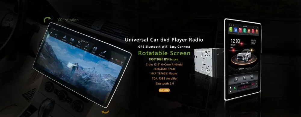 Top IPS Rotatable Screen 6-Core PX6 HD 2 din 12.8" Android 8.1 Universal Car Radio dvd GPS Head Unit Bluetooth WIFI USB Easy Connect 0