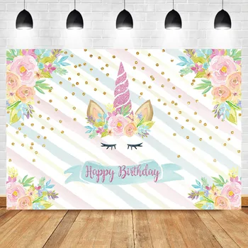

Unicorn Birthday Backdrop Colorful Flower Pink Unicorn Photo Background 1th Birthday Party Dessert Table Decorations Supplies