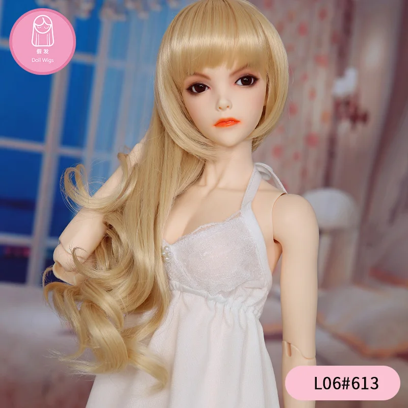 Парик для куклы BJD Doll1/3 22-24 см высокотемпературные длинные кудрявые с челкой модные волосы для девочек Золотой коричневый L06# oueneifs