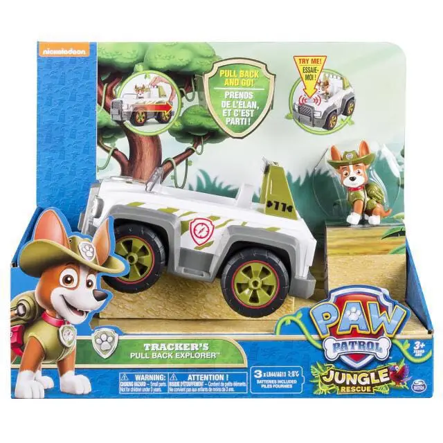 

Paw Patrol Jungle Rescue Tracker' s Jungle Cruiser, Vehicle and Figure -bigger size with sound - pull back explorer-original box
