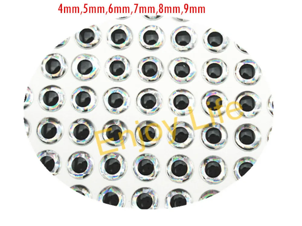 

500Pcs*3mm/4mm/5mm/6mm/7mm/8mm/9mm Silver 3D Holographic Fishing Lure Eyes, Fly Tying, Jig, Lure Baits Making