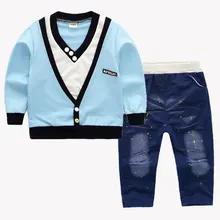 Комплект одежды для детей футболка с длинным рукавом с джинсы 2 шт./компл. для Одежда для мальчиков джинсы