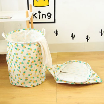 

2019 New Pineapple Storage Barrel Cotton And Hemp Storage Basket Nordic Fruit Pattern Waterproof Storage Dirty Clothes Basket