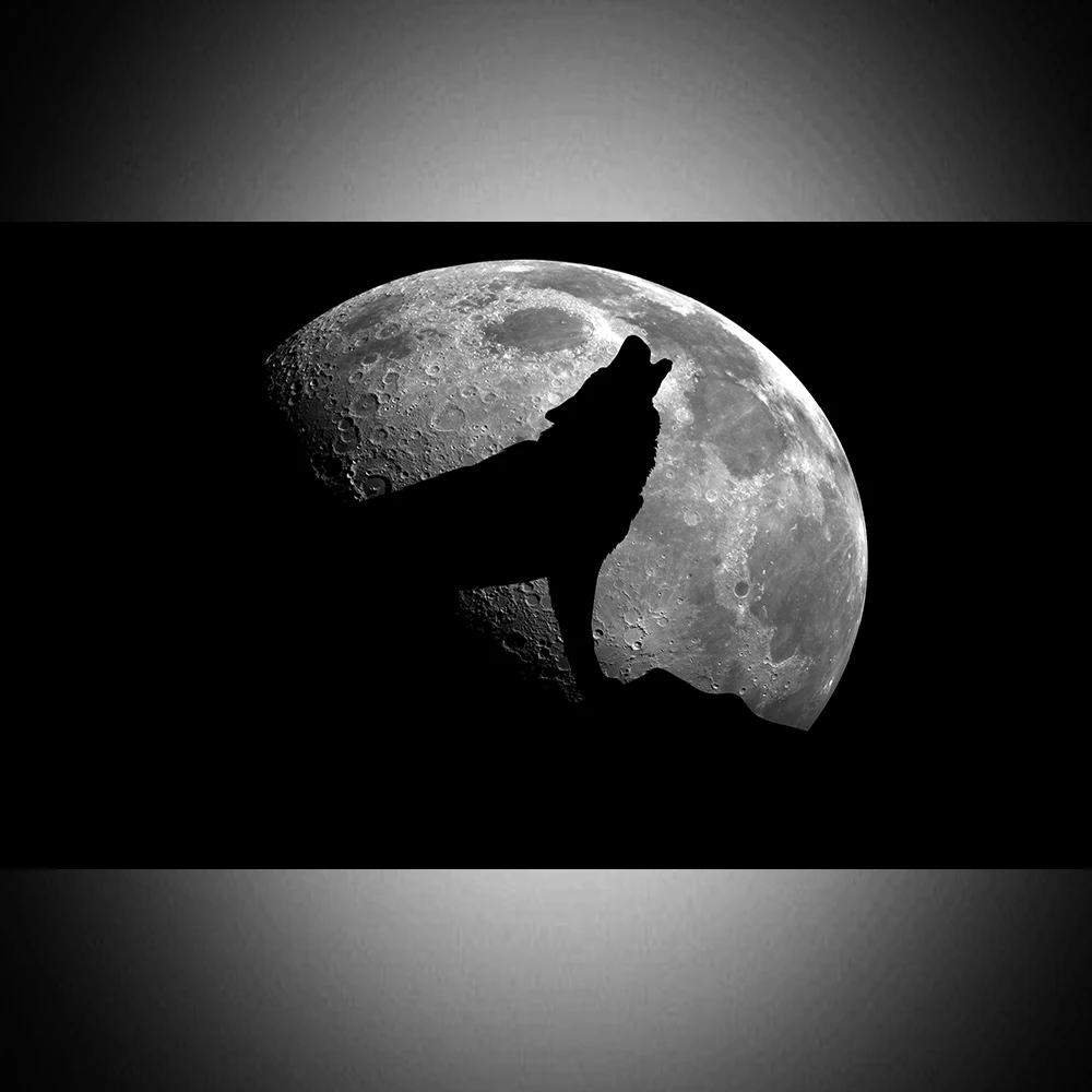 

Orlco Art Wolf Howling At Moon Animal in Dark Fire Printing On Canvas Pictures Decortion Poster for Living Room Black And White