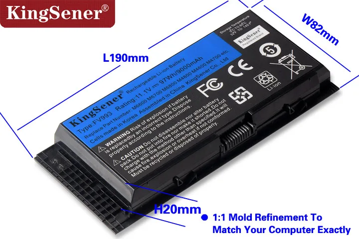 KingSener Corea celular FV993 batería para DELL Precision M6600 M6700 M6800 M4800 M4600 M4700 FJJ4W PG6RC R7PND OTN1K5 11,1 V 97WH - 4