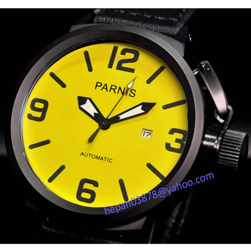 Parnis orologio 50mm giallo quadrante nero cassa in pvd data regolare  orologio automatico uomo movimento p108|watch mobile with camera|watch  luxurywatch lcd - AliExpress