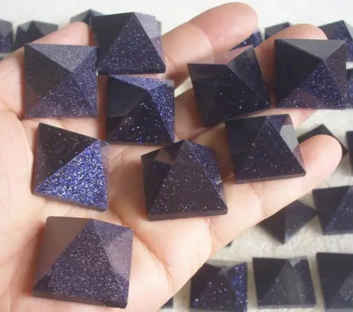 

10 Smaller Blue Goldstone Pyramids Blue Flashes Crystal Tower Polished Healing ,Free Shipping.25-30mm