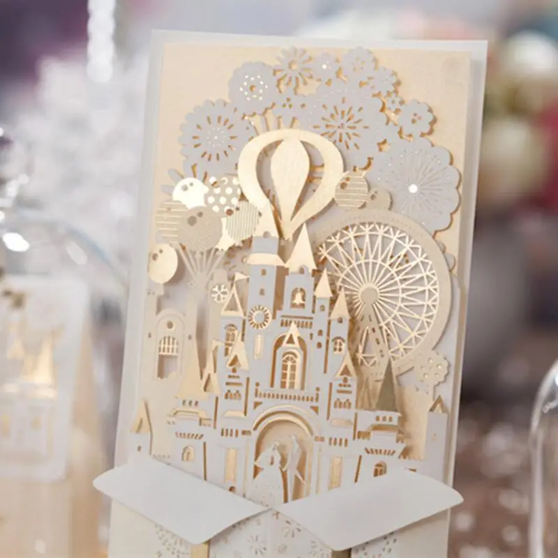 50pcs pack 3D font b Wedding b font Invitations font b Customize b font Laser Cutting