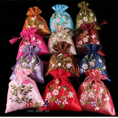 

Wholesale 10pcs Chinese Handmade Silk Embroidery Bags Jewelry Pouchs