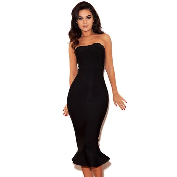 

wholesale 2017 new elegant sexy cute women red black nude royal V neck strapless evening party bandage Dress Female Vestidos
