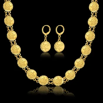 

Fashion Wedding Prom Bridal Jewelry Sets For Women Gift Gold Coin Necklace Earrings Jewelry set