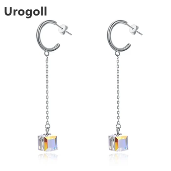

Noble New 925 Sterling Silver Earrings Colorful Crystal Pure Silver Link Chain Earring Crystals Element Jewelry Women Gift