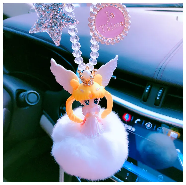 

Sailor Moon Figure Toys Anime Sailormoon Interior Hanging Ornament Cartoon Fur Pompom Car Pandent Key chain Decoration D306