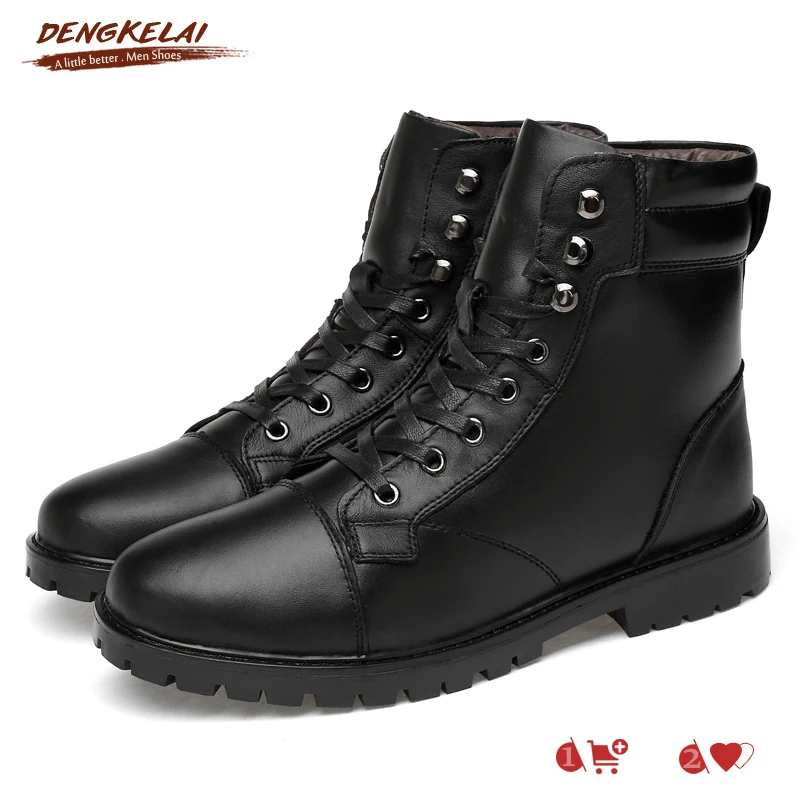 

DENGKELAI Winter Boots for Men Genuine Leather Shoes Snow Warm Winter Footwear Shoes Equestrian Leather Safety Boots