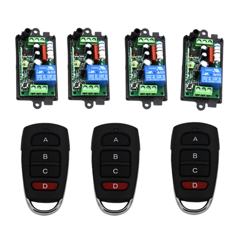 High Rating 1 Channel Wireless RF Learning Code light Switch 220V 3 Transmitters With 4 Remote