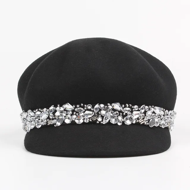 Luxury Rhinestone Fedora Hat Fashion Britsih Autumn Winter Pure Wool