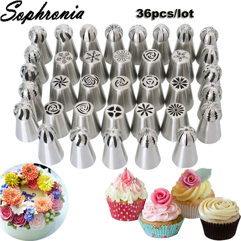 

Sophronia 36PCS/set Russian Tulip Nozzles and Cake Ball Stainless Steel Cake Decorating Icing Pastry Piping Nozzle Tip CS095