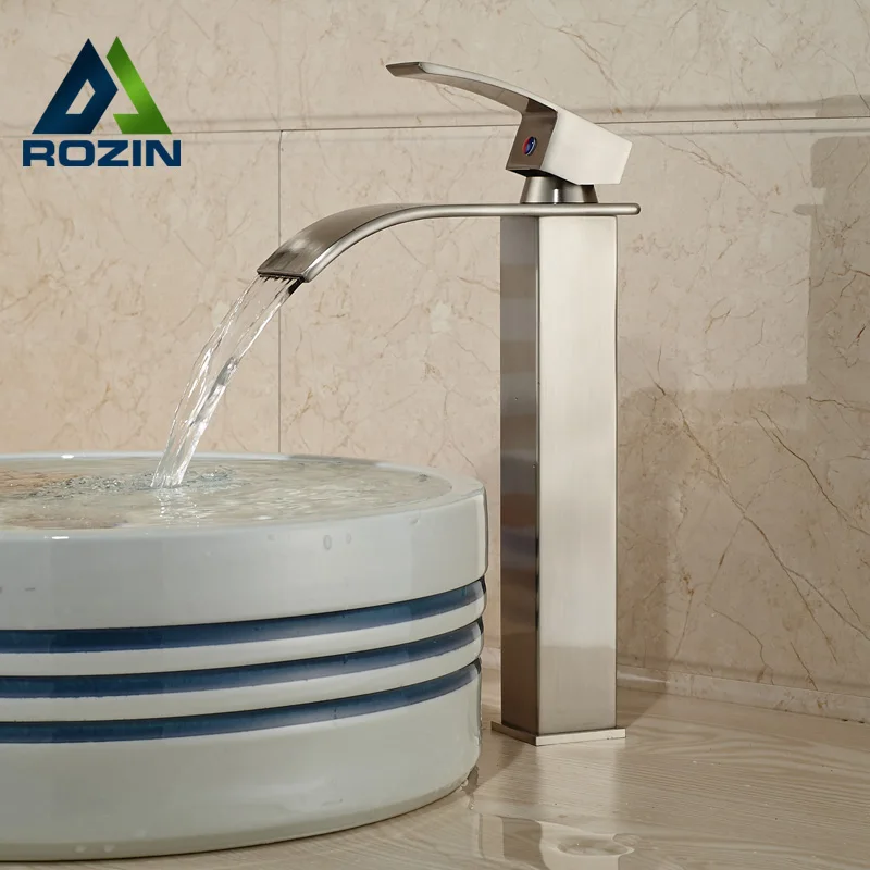 

Single Handle Waterfall Bathroom Basin Sink Faucet Brushed Nickel Single Handle Washing Mixer Taps