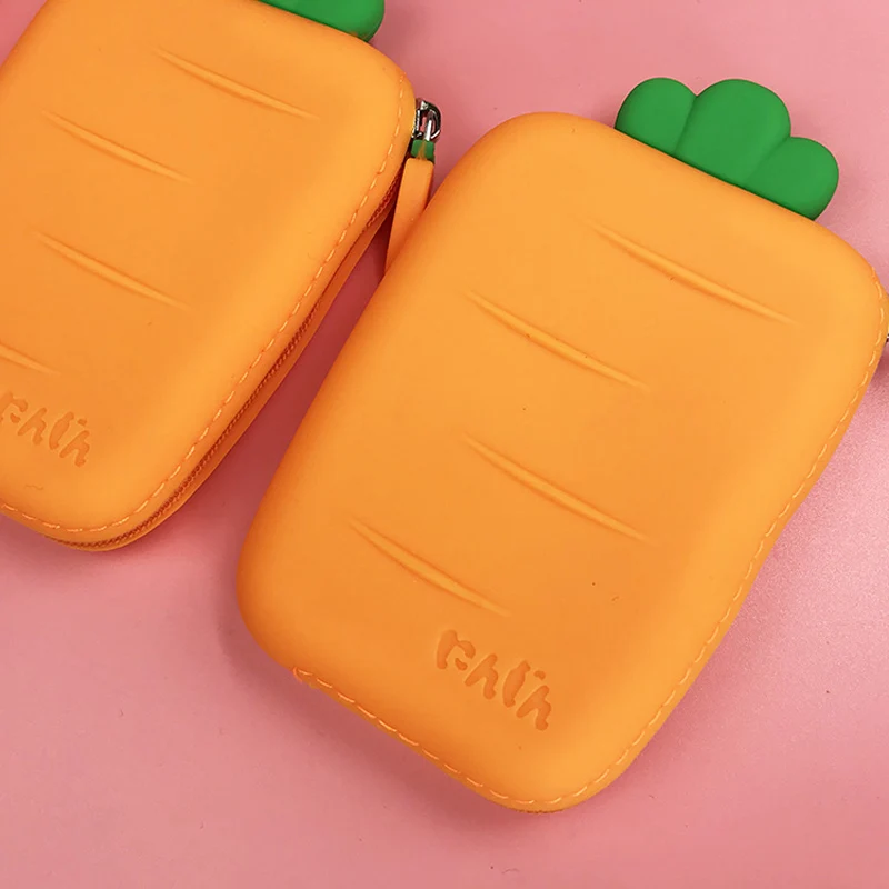 

Kawaii Cute Creative Carrot Vegetable Soft Silicone Coin Purse Money Bag Keys Holder Student Stationery Kids Birthday Gift