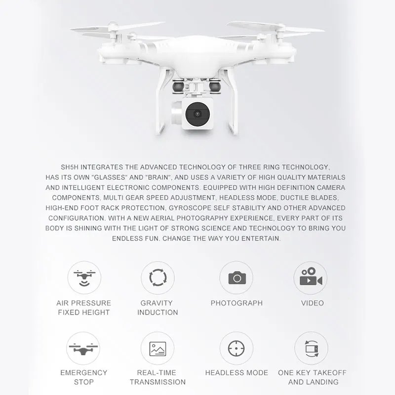 

2.4G 4CH 6-Axis Gyro 1080P UAV 2.4G 4CH 6-Axis Gyro 1080P Quadcopter 2.4G 4CH 6-Axis Gyro 1080P Drone RC SH5W WIFI Drone