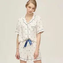 Модная Пижама, летняя новая Пижама, пижама со шнуровкой, комплект из 3 предметов, рубашка и шорты, белая женская одежда с принтом, летние комплекты с шортами