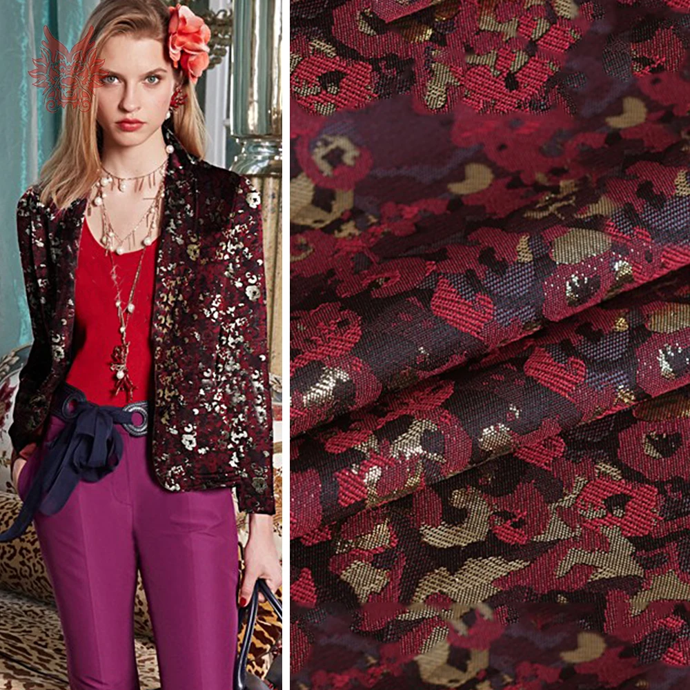 

American style luxury wine red gold leopard jacquard brocade fabric apparel for coat tissu tecido stoffen fabrc telas SP5154