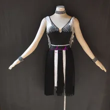 KAKA-L1566, черный бархат Для женщин Одежда для танцев для девочек бахрома Латинской платье, сальса платье Танго Самба Румба Чача платье, танец Латинской платье