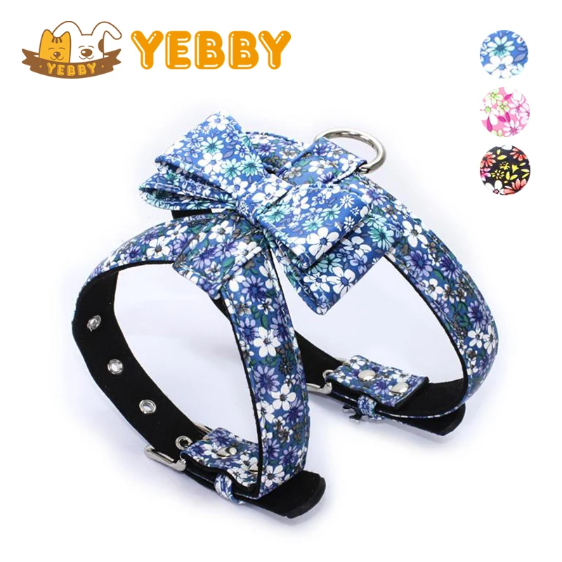 Small Medium Dogs Harnesses Gentle Bow Tie Floral Camouflage Pets Leads