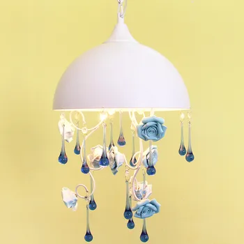 

Pastoral romantic style Korean wrought iron pendant light pink rose flower bedroom dining room hanging lighting lamp