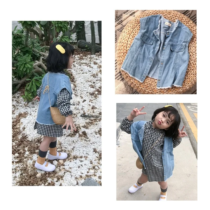 

toddler denim vest for boys ripped selvedge jeans girls gilet outwear spring autumn fashion bodywarmer kids vest clothes