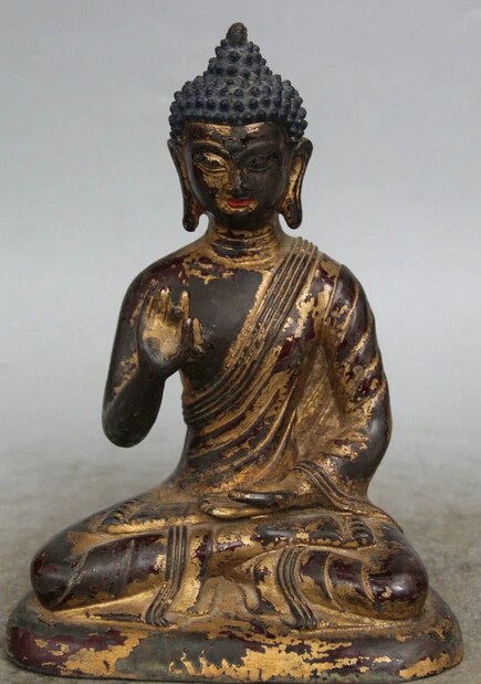 

bi001586 8" Tibet Buddhism Bronze 24K Gold Gilt Seat Shakyamuni Amitabha Buddha Statue