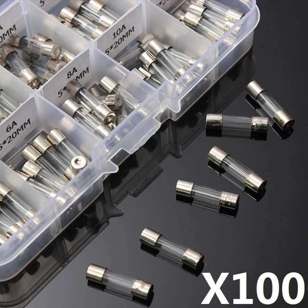 

100pcs Glass Fuses Assorted 5*20mm Electrical Glass Fuses Kit Fast Blow Acting