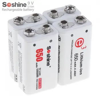 

4pcs/lot Soshine 650mAh 9V 6F22 Li-ion Rechargeable Battery with Portable Battery Box for Multimeter Wireless Microphone Alarm