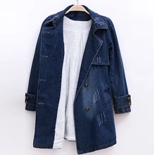 Флисовое длинное джинсовое пальто S-4XL весна осень зима женское двубортное с длинными рукавами теплое джинсовое пальто Верхняя одежда широкая джинсовая куртка