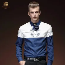 FANZHUAN бренд Новая мода Бизнес Королевский Весна мужские рубашки с длинным рукавом синий белый принт рубашка 15212 5XL