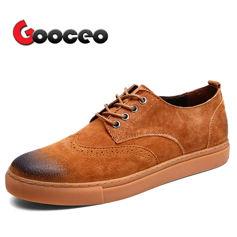 

Men's Brogue Skateboarding Shoes Flats Moccasins Spring Lace-Up Leather Casual Big Size Suede Handmade Nubuck British Sizes 13