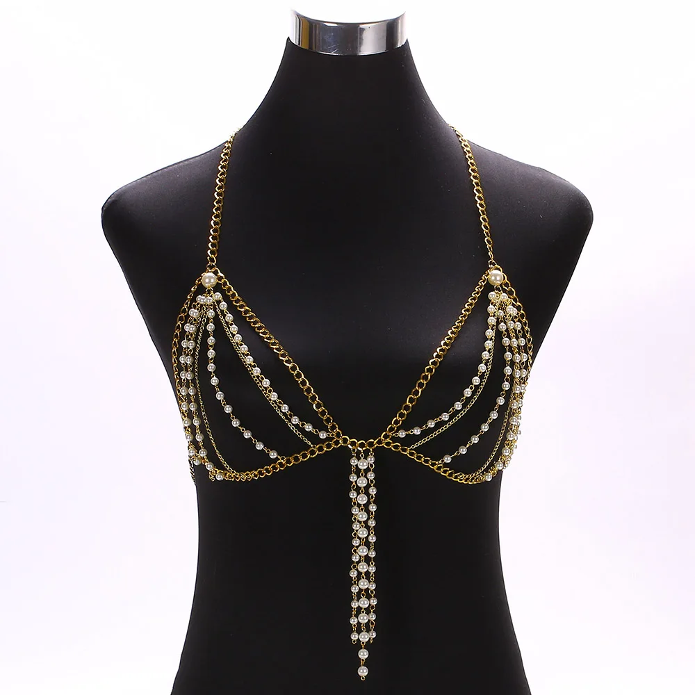 Sexy Tassel Pearl Body Chain for Women Wearing Bra Chain Multilayer ...