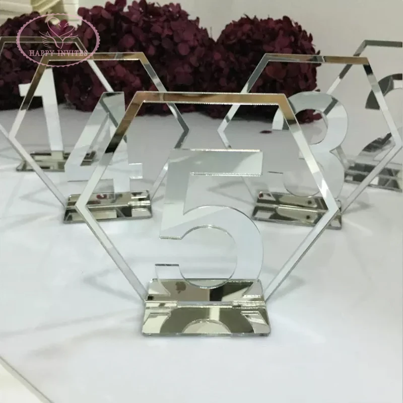 HI9032-05 Acrylic Table Number Cards Silver Mirror Table Numbers for Wedding
