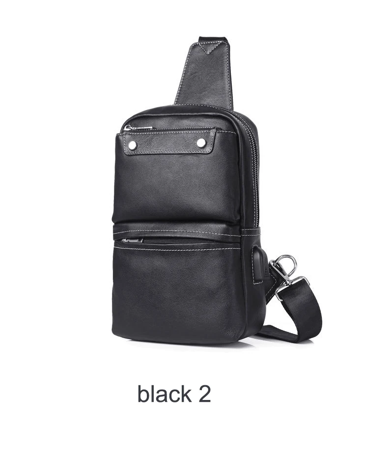 Дизайнер, натуральная кожа, Мужская нагрудная сумка, USB, через плечо, мужские сумки-мессенджеры, зарядное устройство для телефона, сумки через плечо, модная мужская сумка - Цвет: black 2