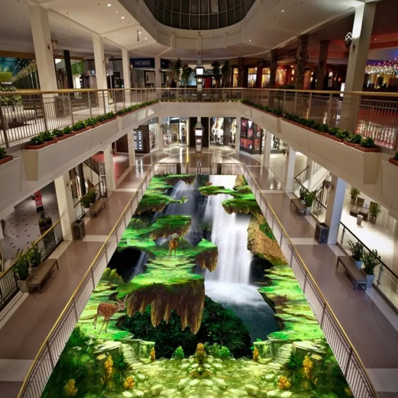 

Free Shipping cliff Elk Falls 3D flooring Self-adhesive shopping mall square street corridor custom wallpaper mural